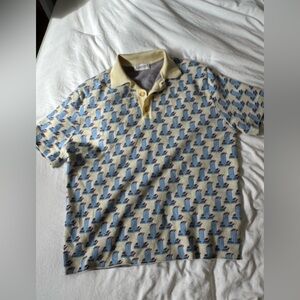 Lanvin Yellow and Light Blue Patterned Polo